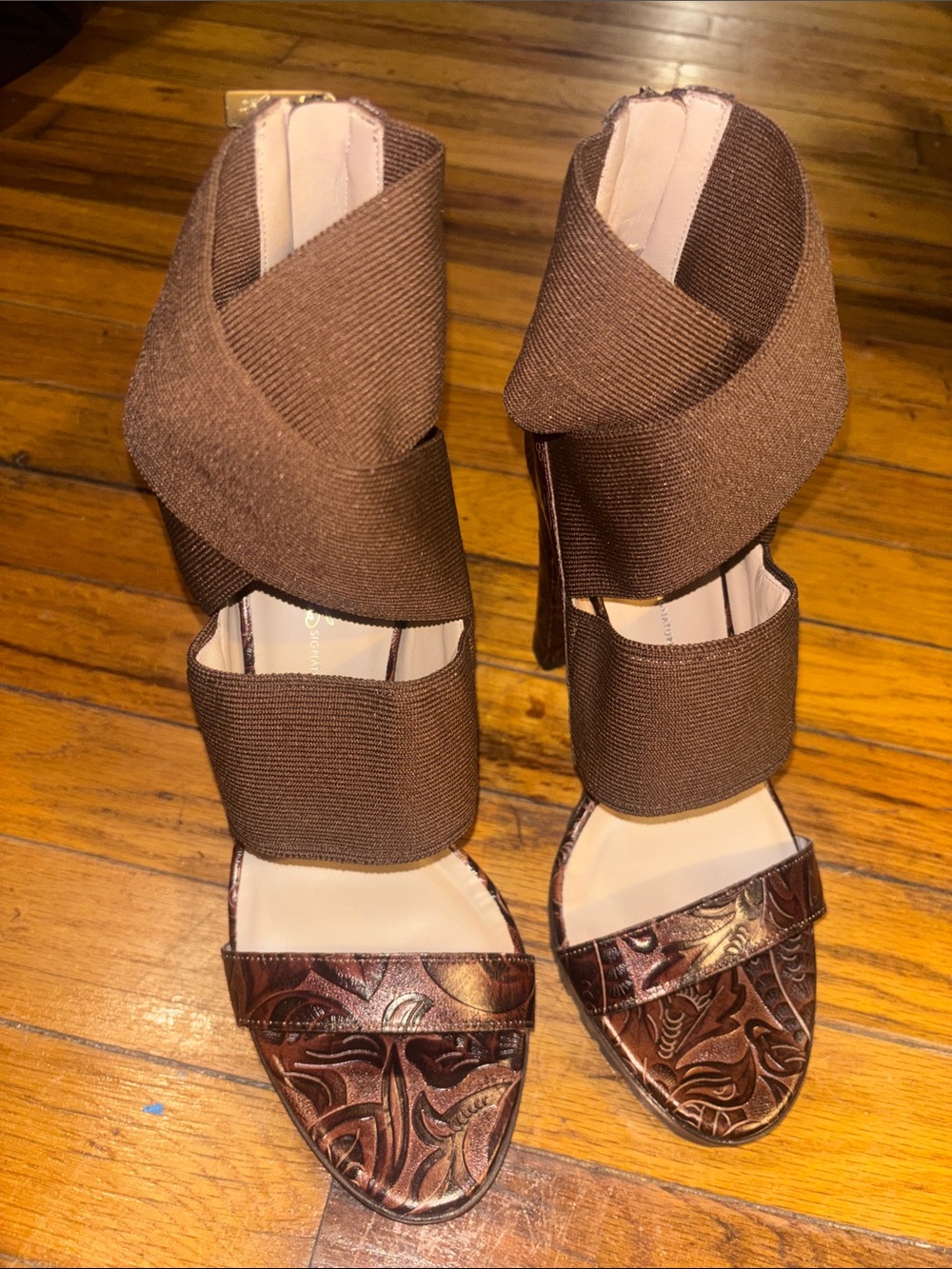 Donald J. Pliner Brown Elastic-Strap High Heel Sandals